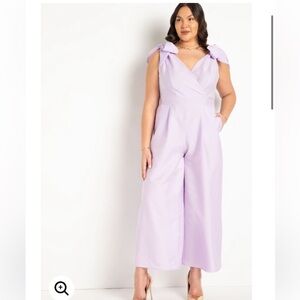 ELOQUII Women's Plus Size Tie Strap‎ Wide Leg Jumpsuit